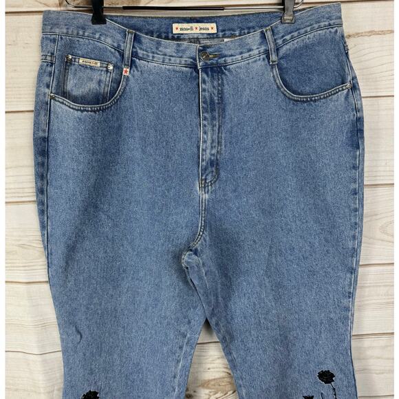 Vintage Zana Di Jeans Light Wash With Black Floral Detail Flare Jeans Size 22 - Picture 2 of 7